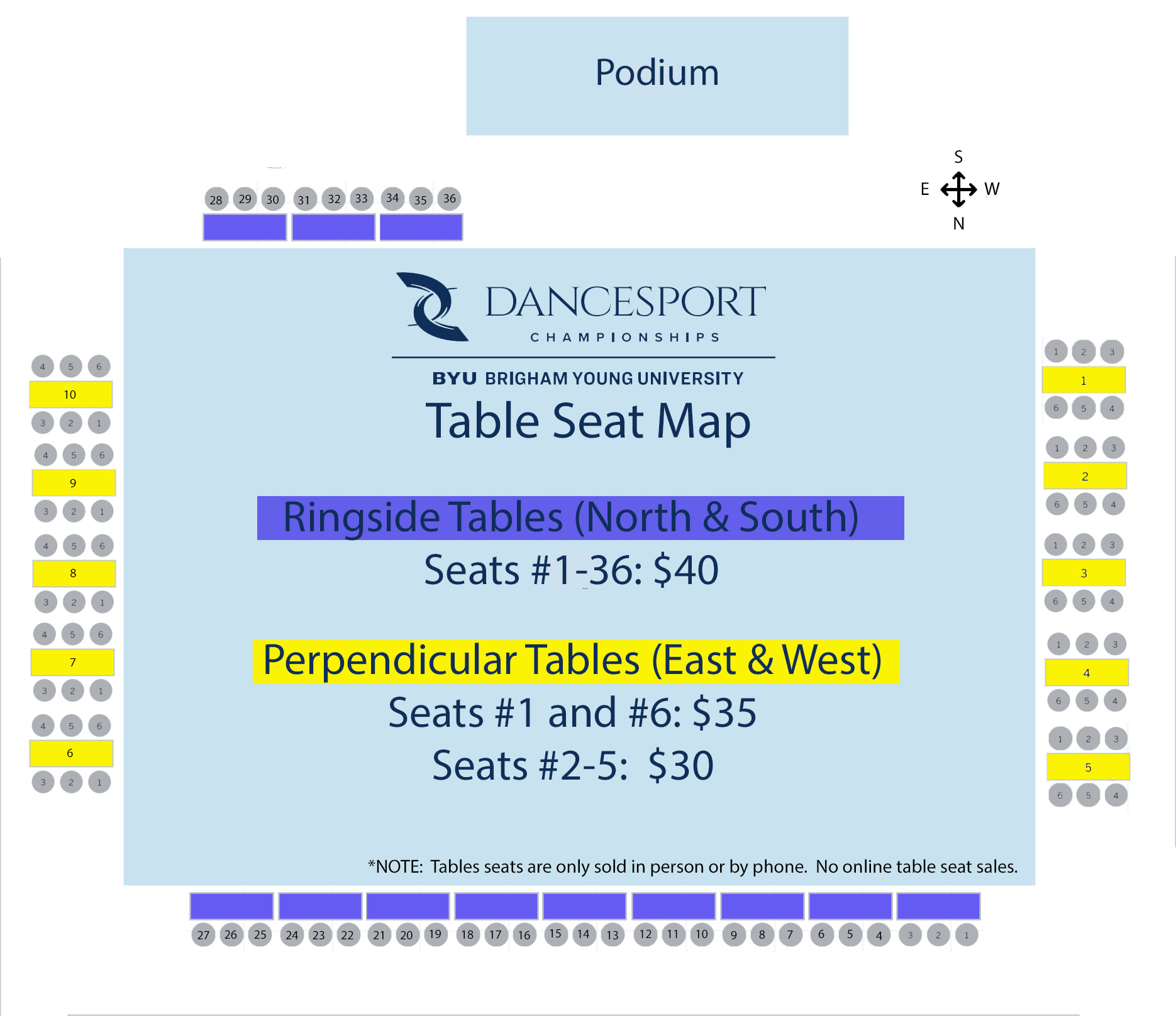 BYU Dancesport Championships Table Seat Map NEW